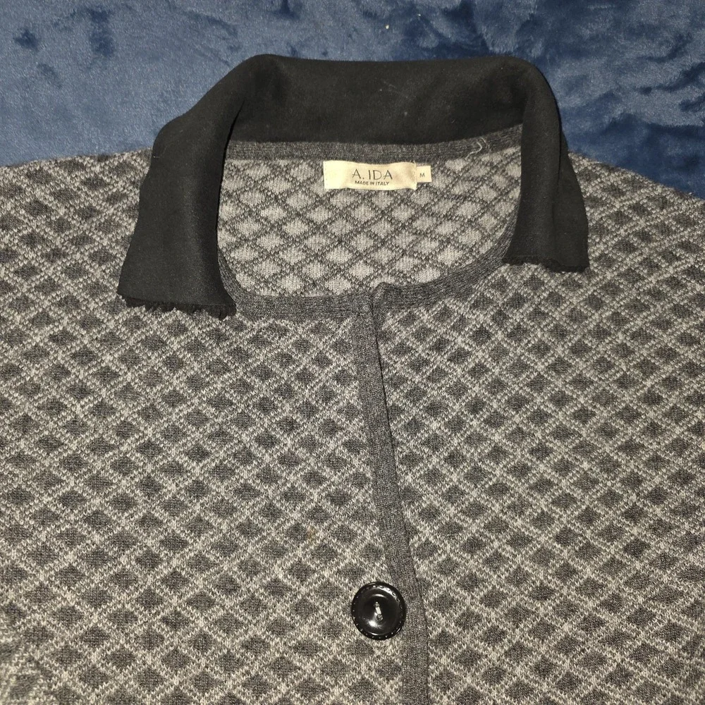 A. IDA Made In Italy Knit Cardigan Wool Blend Button Up Geometric Pattern Medium - Picture 2 of 14
